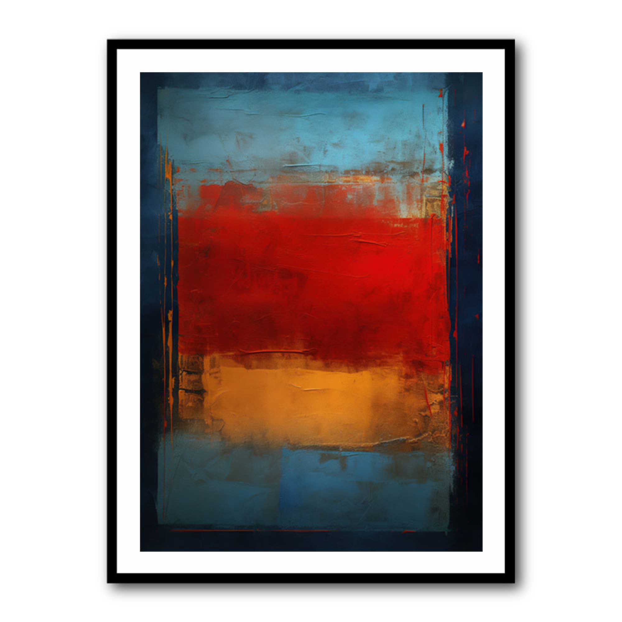 Blue, Red and Orange Rectangles Abstract In Rothko Style Wall Art