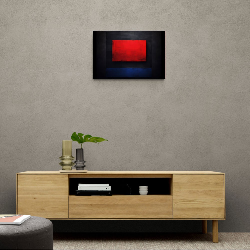 Black & Red, Blue Abstract Squares In Rothko Style Wall Art