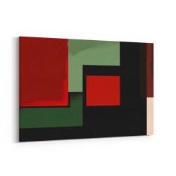 Black & Red, Green Abstract Squares In Rothko Style Wall Art