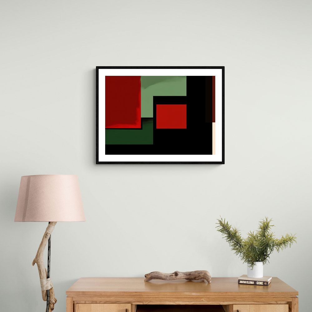 Black & Red, Green Abstract Squares In Rothko Style Wall Art