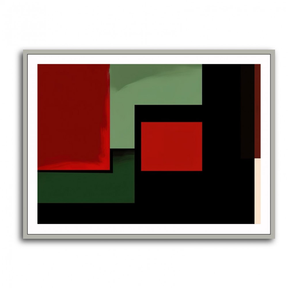 Black & Red, Green Abstract Squares In Rothko Style Wall Art