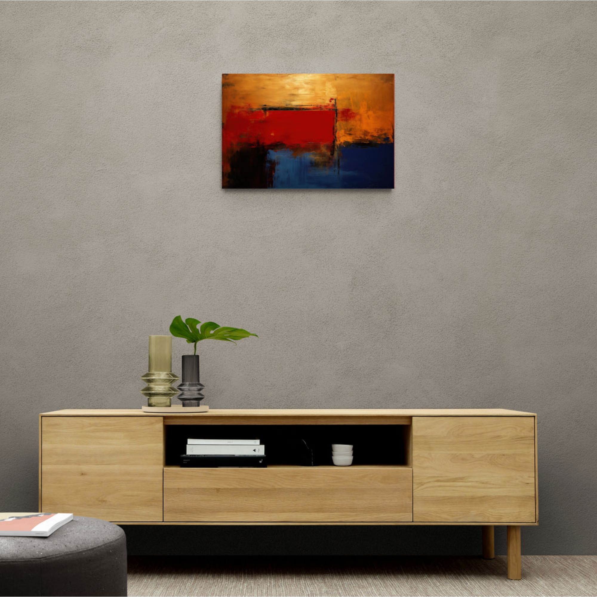 Blue, Gold & Red Abstract Squares In Rothko Style Wall Art