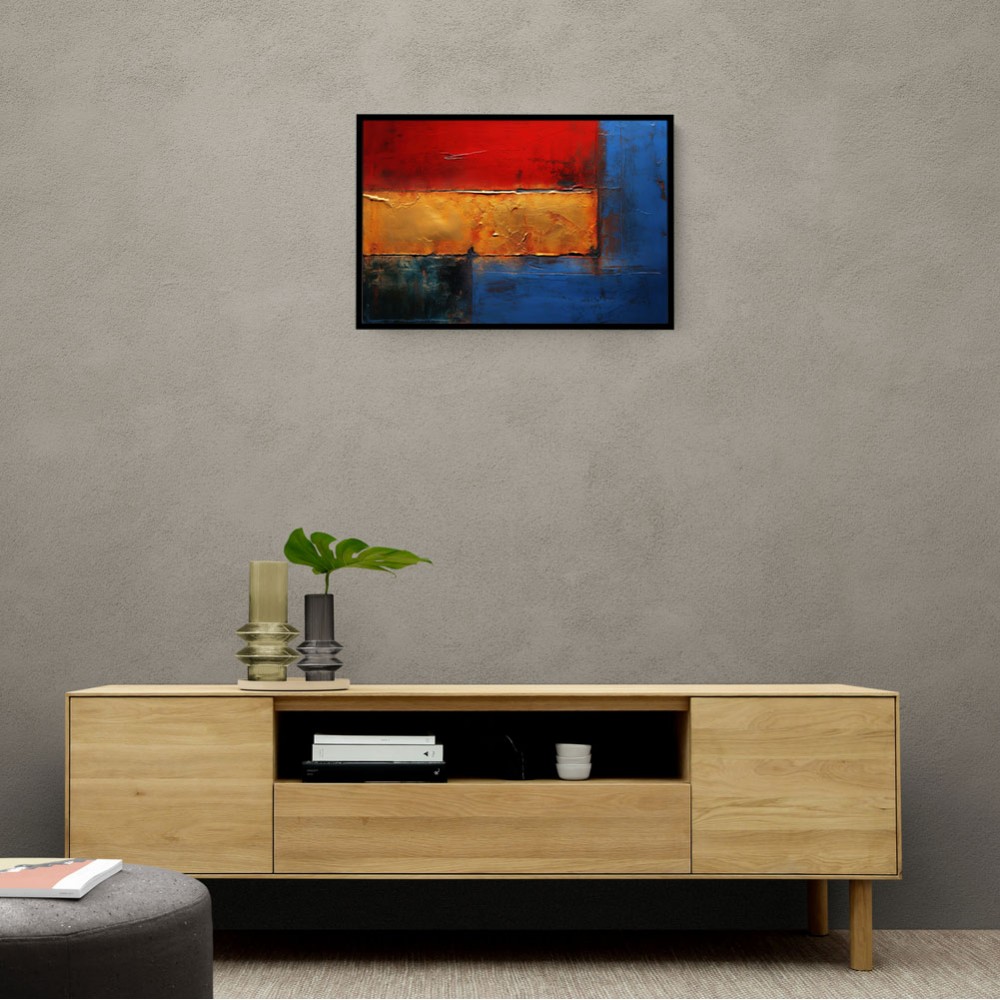 Blue, Gold & Red 2 Abstract Squares In Rothko Style Wall Art