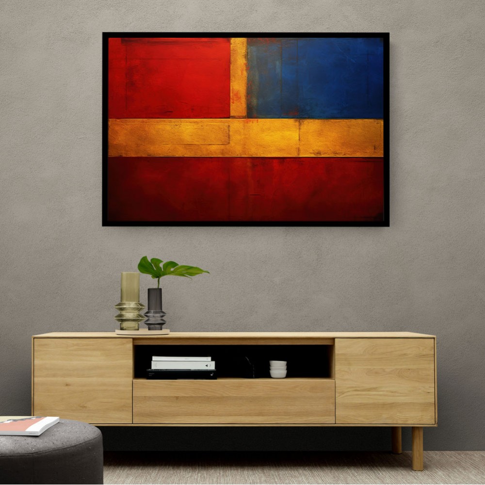 Blue, Gold & Red Abstract Rectangles In Rothko Style Wall Art