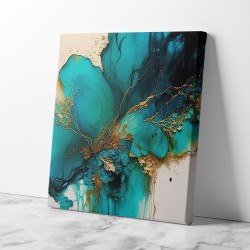 Alcohol Ink Gold and Turquoise 2 Abstract Wall Art