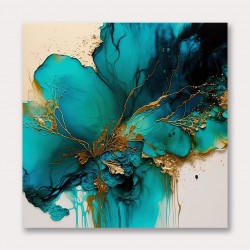 Alcohol Ink Gold and Turquoise 2 Abstract Wall Art