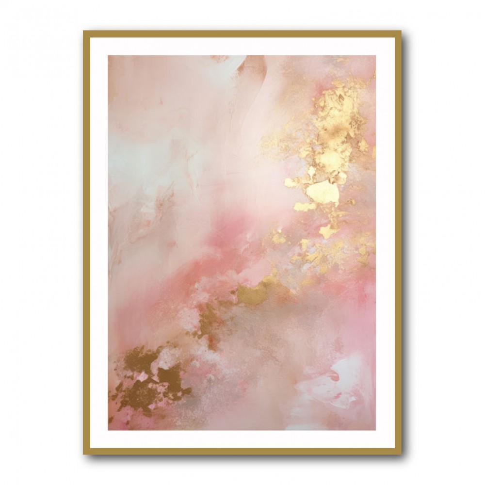 Pink & Stroke Wall 1 Abstract Gold Art