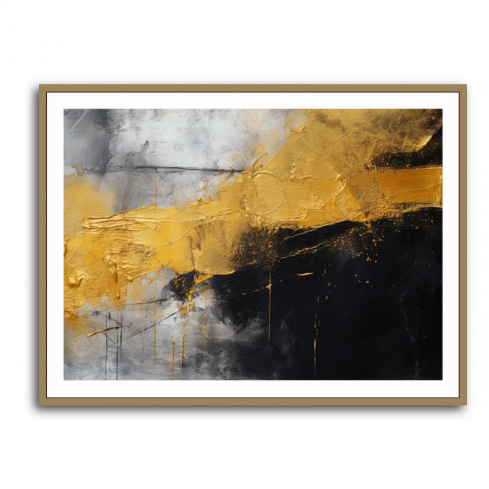 Black & Gold Texture Stoke Abstract Wall Art