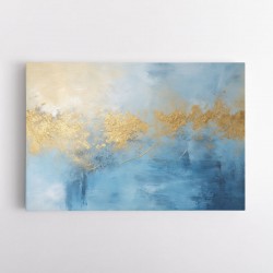 Gold Stroke on Blue Abstract Wall Art