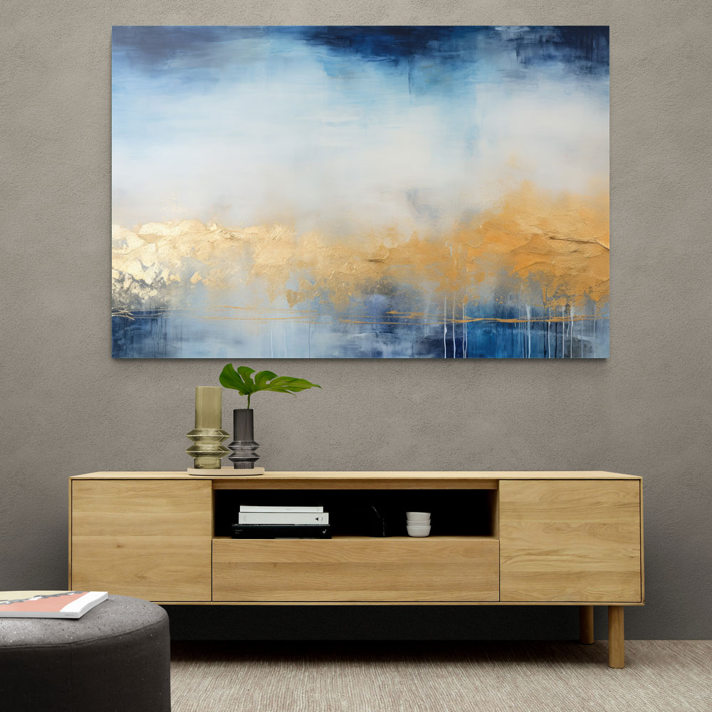 Gold Stroke on Blue Abstract 2 Wall Art