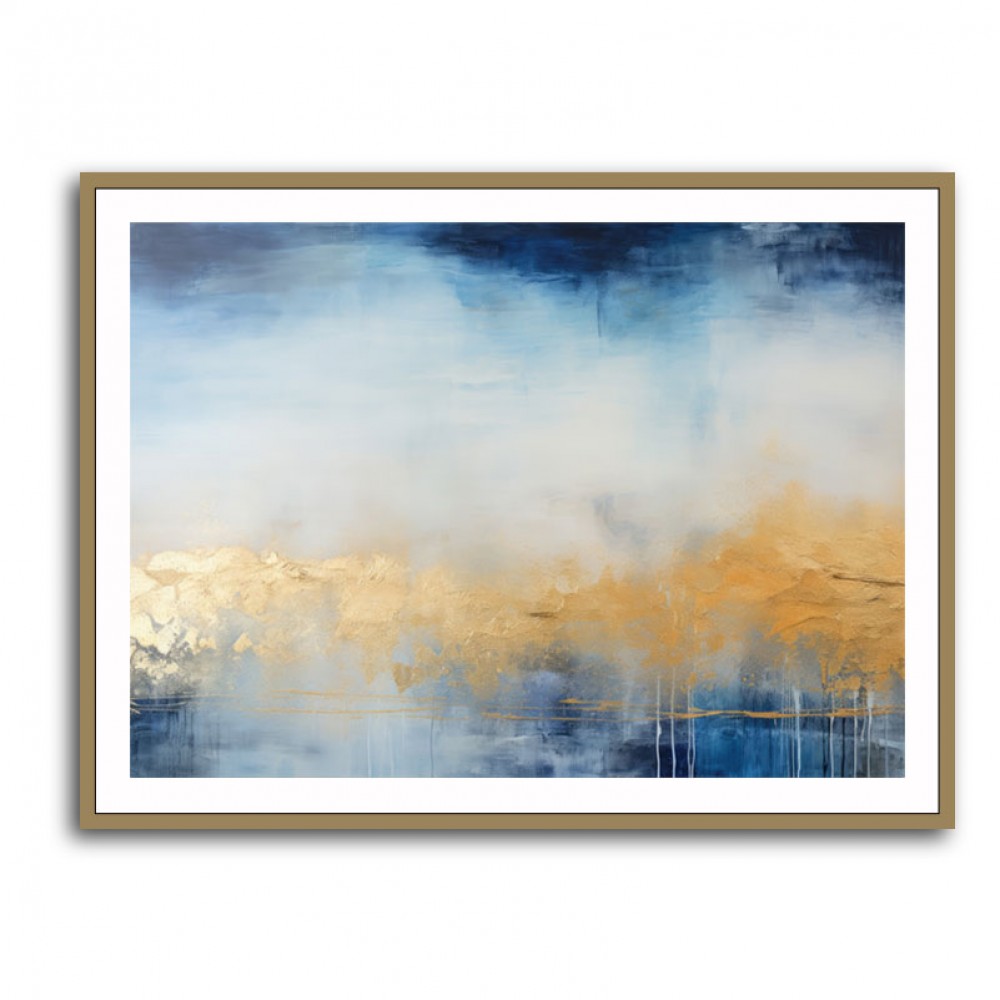 Gold Stroke on Blue Abstract 2 Wall Art