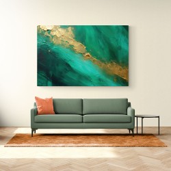 Gold Stroke on Emerald Green Abstract Wall Art