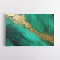 Gold Stroke on Emerald Green Abstract Wall Art