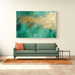 Gold Stroke on Emerald Green Abstract 1 Wall Art