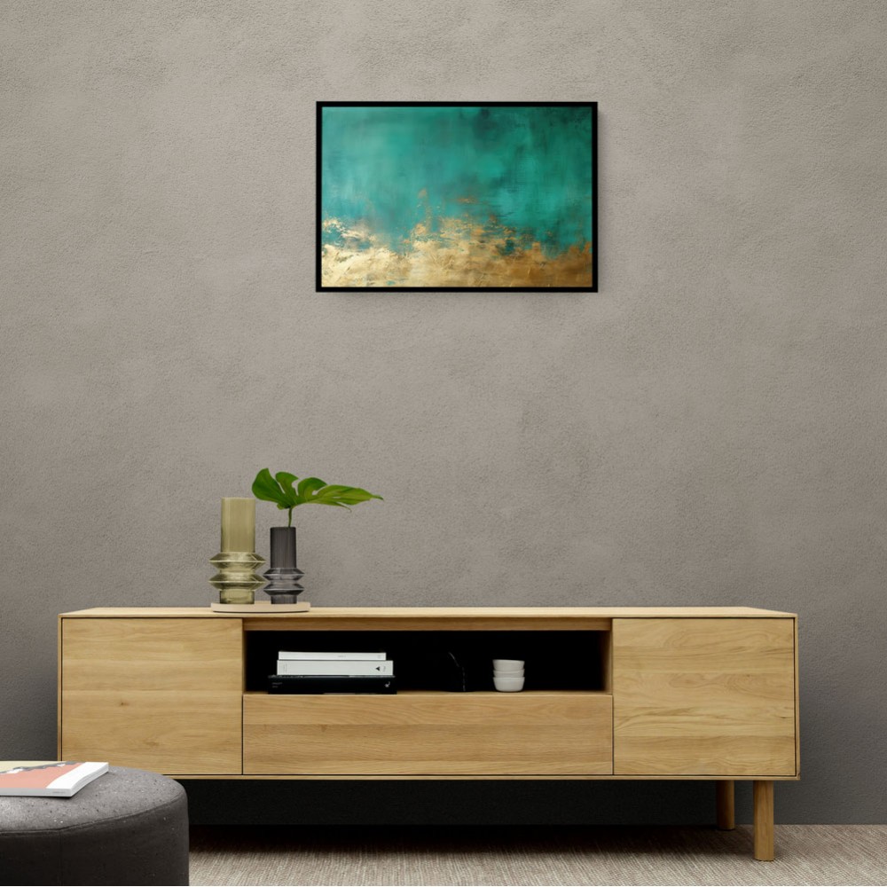 Gold Stroke on Emerald Green Abstract 2 Wall Art