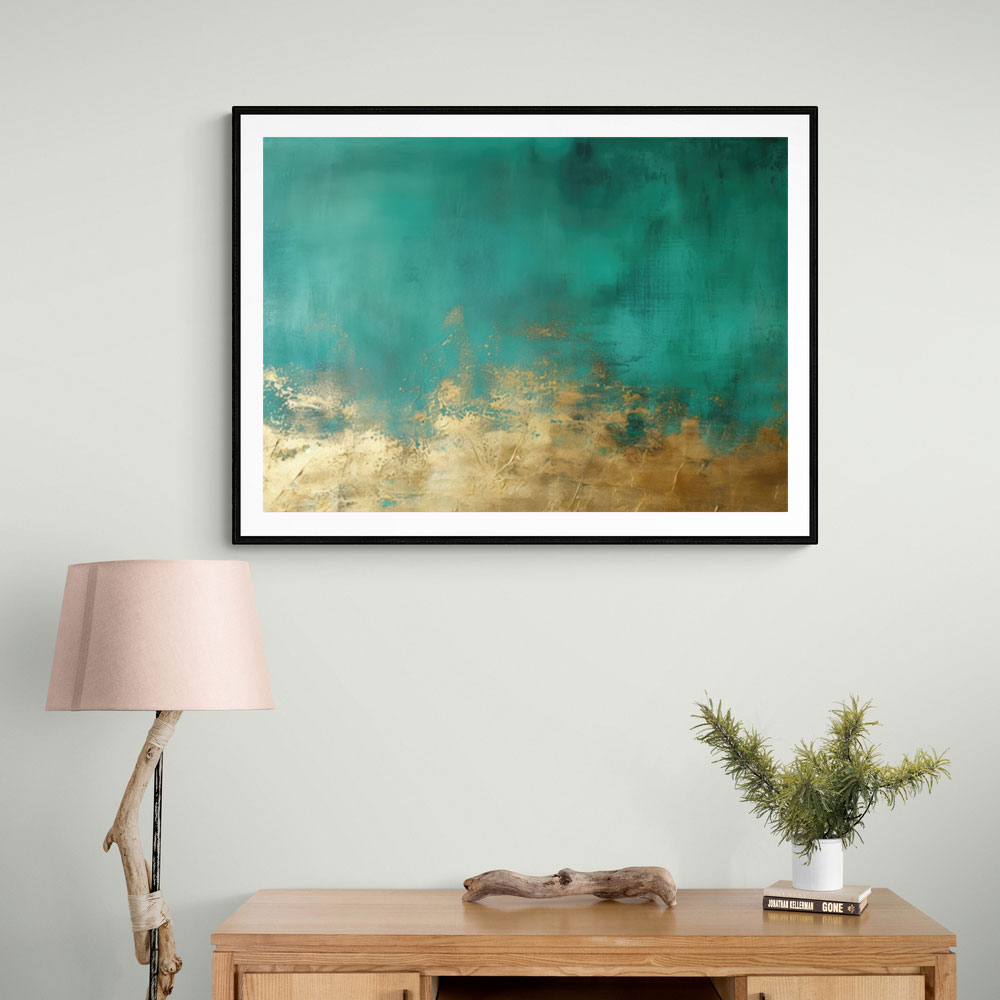 Gold Stroke on Emerald Green Abstract 2 Wall Art