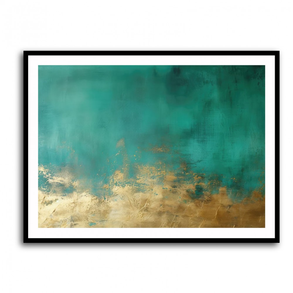 Gold Stroke on Emerald Green Abstract 2 Wall Art