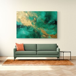 Gold Stroke on Emerald Green Abstract 3 Wall Art