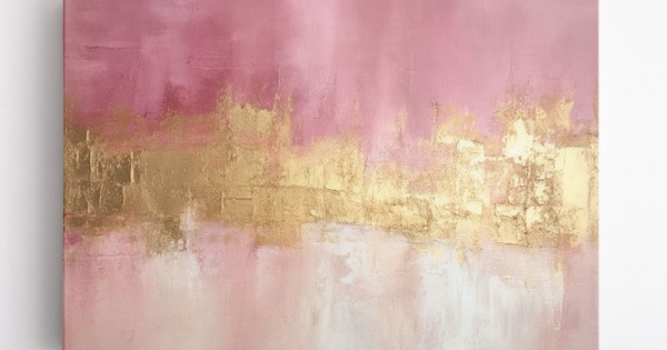 Gold Stroke on Pink Abstract Wall Art