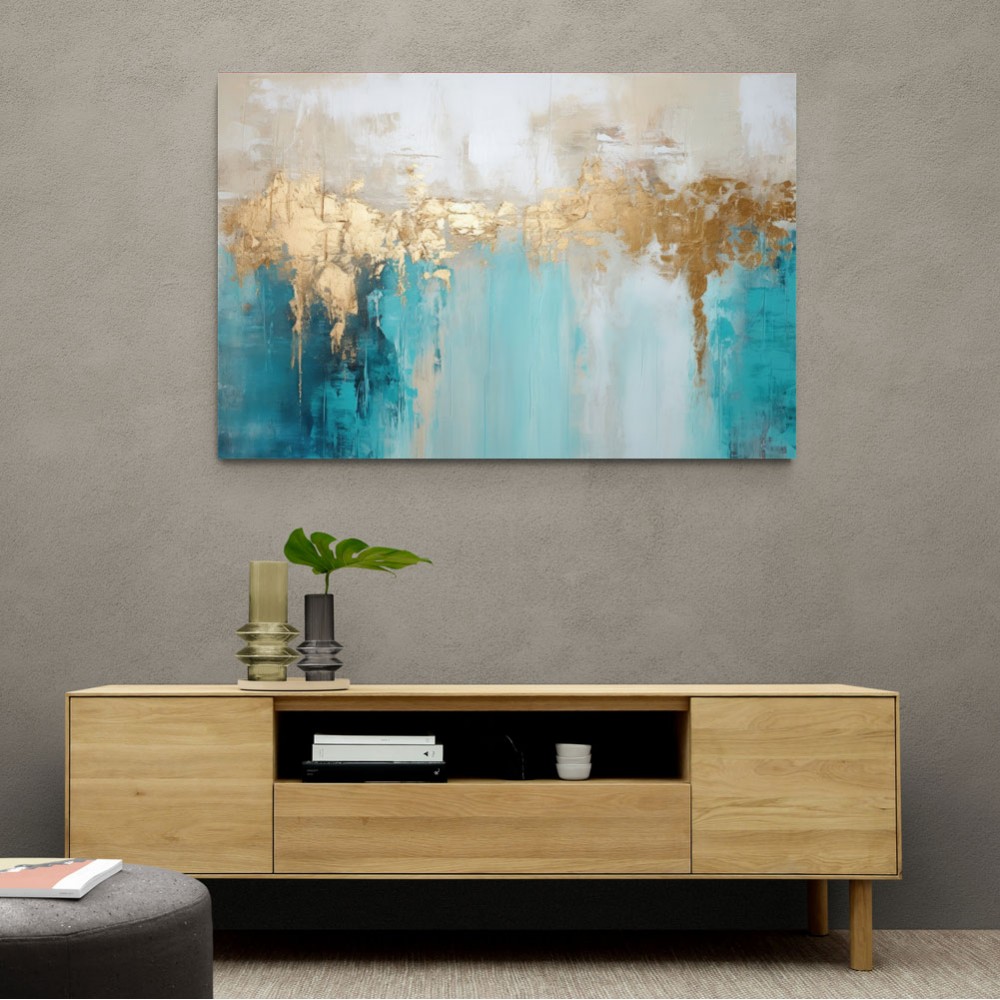 Gold Stroke on Blue Abstract 4 Wall Art