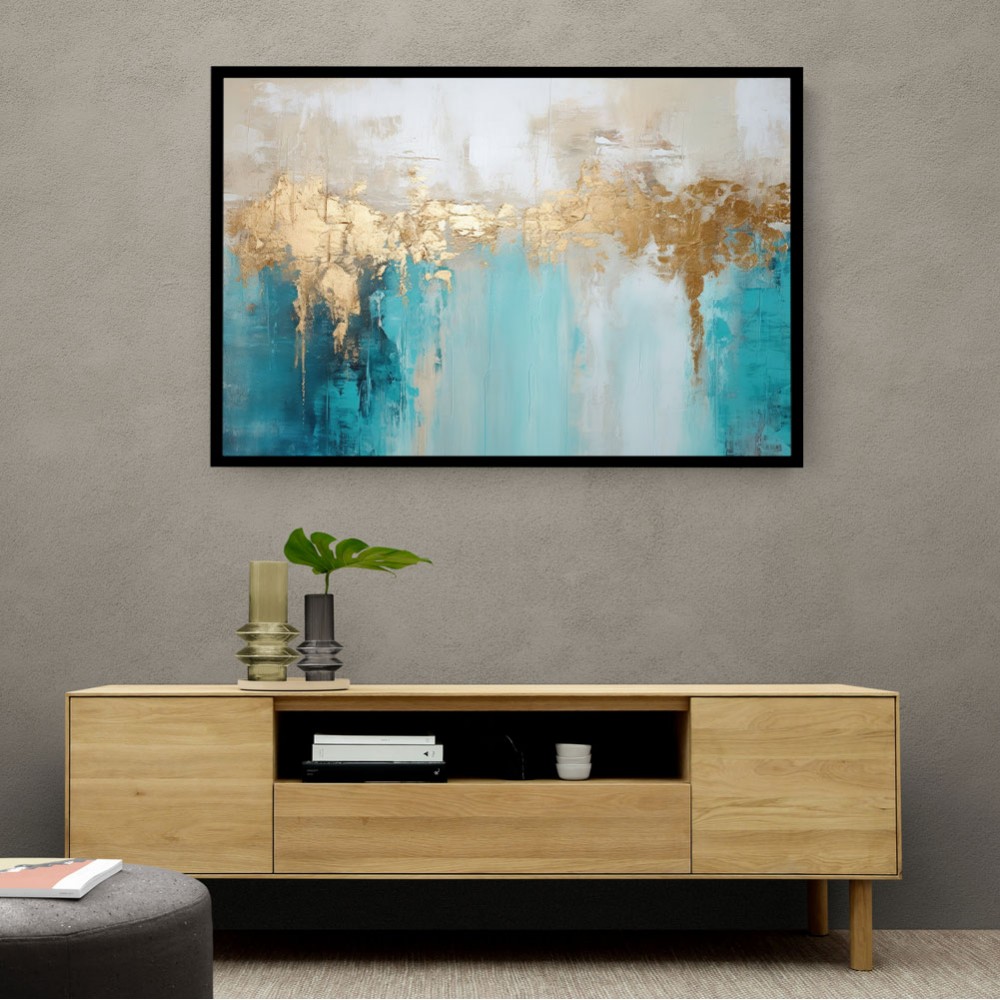 Gold Stroke on Blue Abstract 4 Wall Art