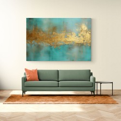 Gold Stroke on Turquoise Abstract 19 Wall Art