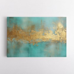 Gold Stroke on Turquoise Abstract 19 Wall Art