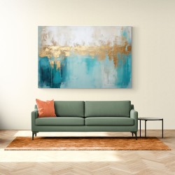 Gold Stroke on Turquoise Abstract 20 Wall Art