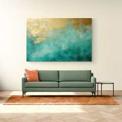 Gold Stroke on Turquoise Abstract 21 Wall Art