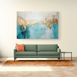 Gold Stroke on Turquoise Abstract 22 Wall Art