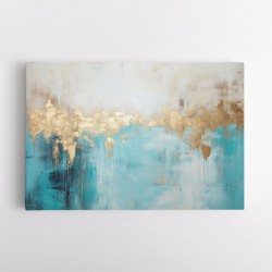 Gold Stroke on Turquoise Abstract 22 Wall Art