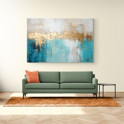 Gold Stroke on Turquoise Abstract 24 Wall Art