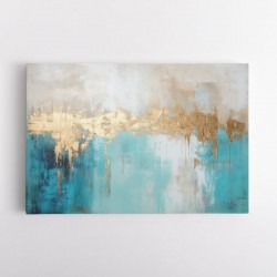 Gold Stroke on Turquoise Abstract 24 Wall Art