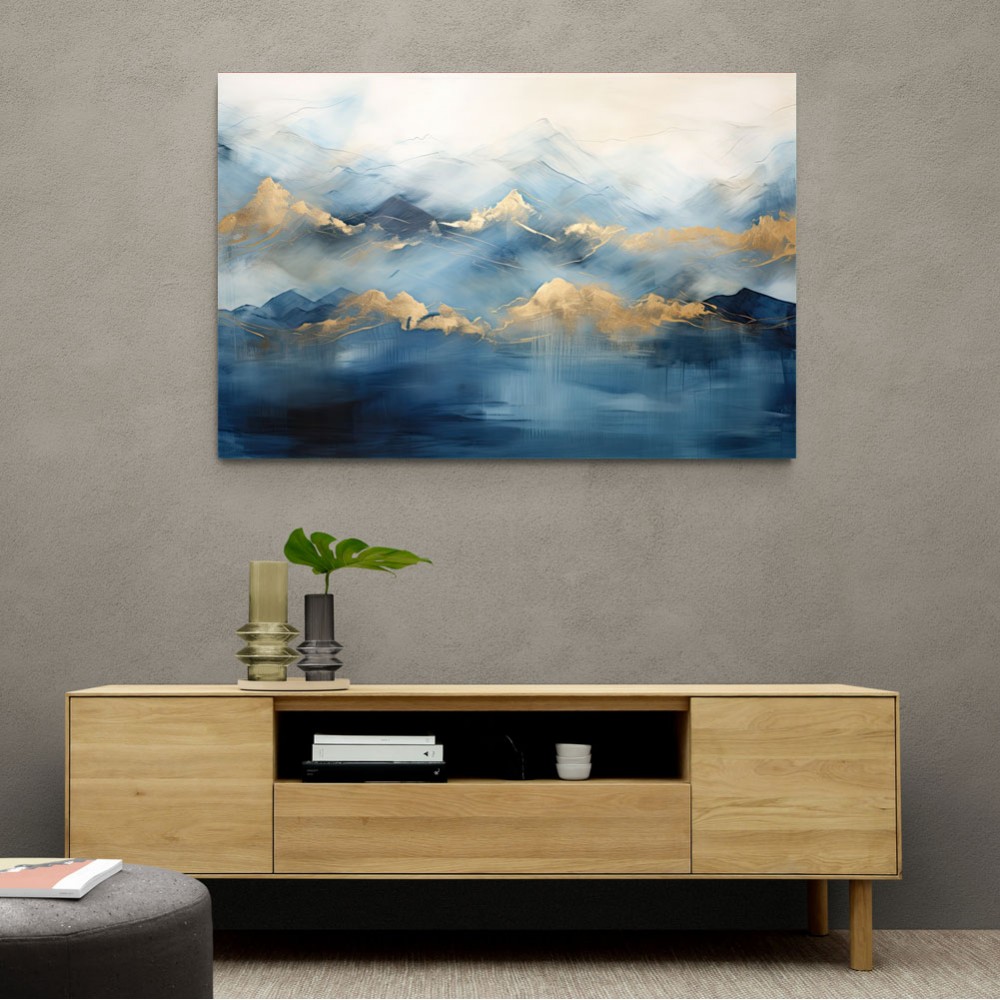Gold Peaks On Blue Abstract Wall Art