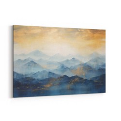 Mountains in Blue & Gold Abstract Wall Art