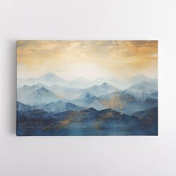 Mountains in Blue & Gold Abstract Wall Art