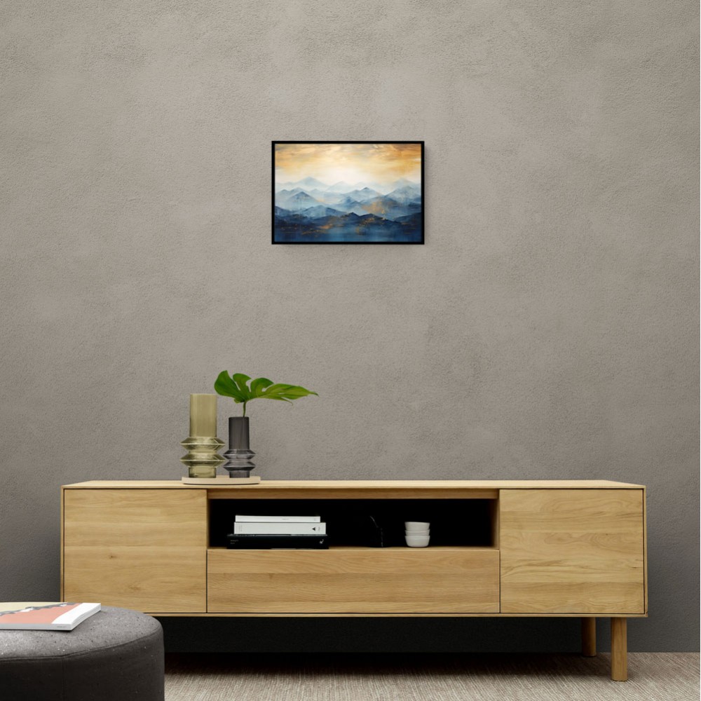 Mountains in Blue & Gold Abstract Wall Art