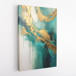 Gold Stroke On Teal Abstract Wall Art