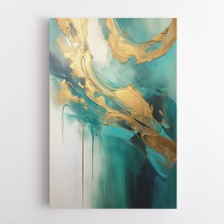 Gold Stroke On Teal Abstract Wall Art