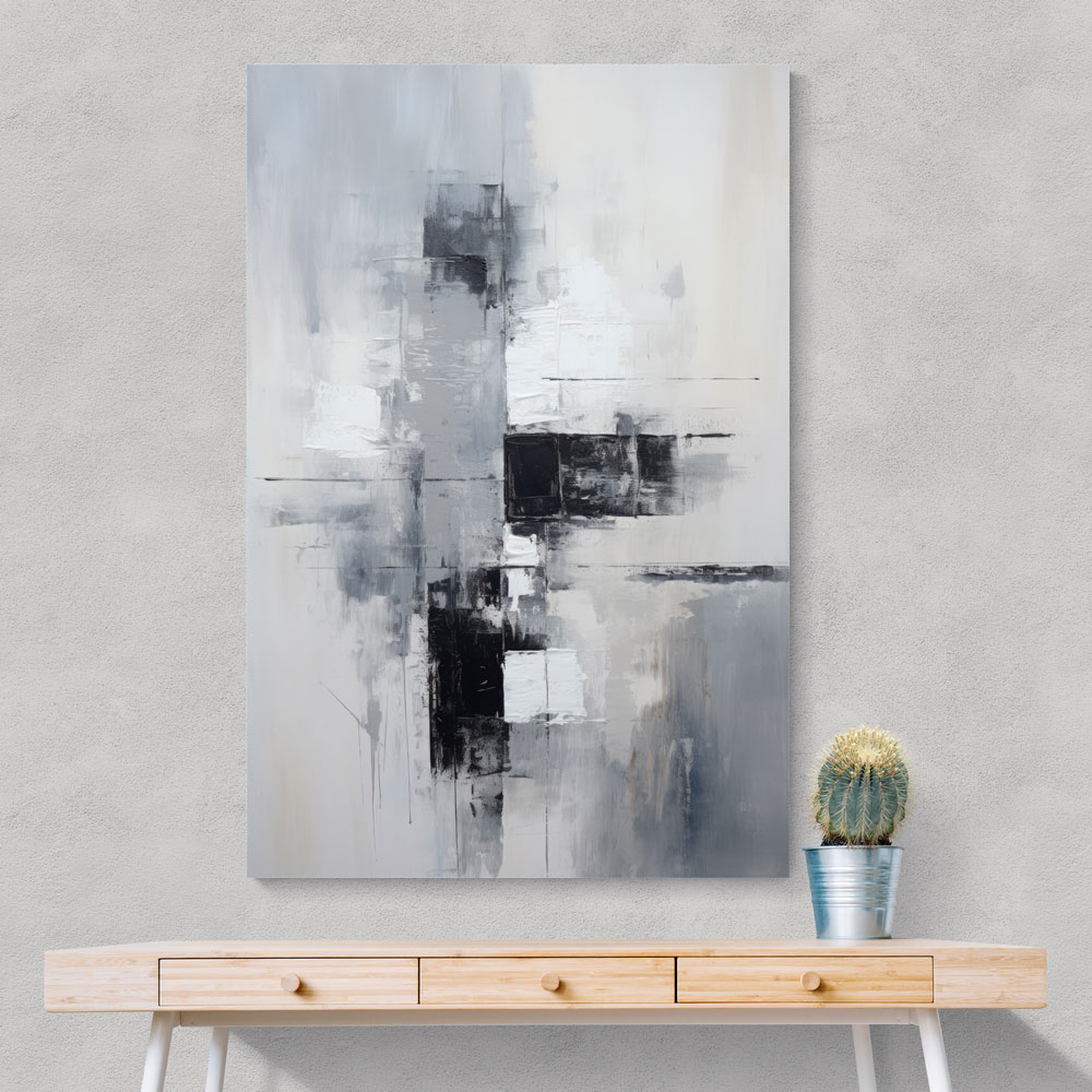 Silver & Black Strokes Abstract Wall Art