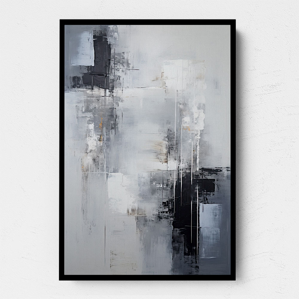 Silver & Black Strokes 1 Abstract Wall Art