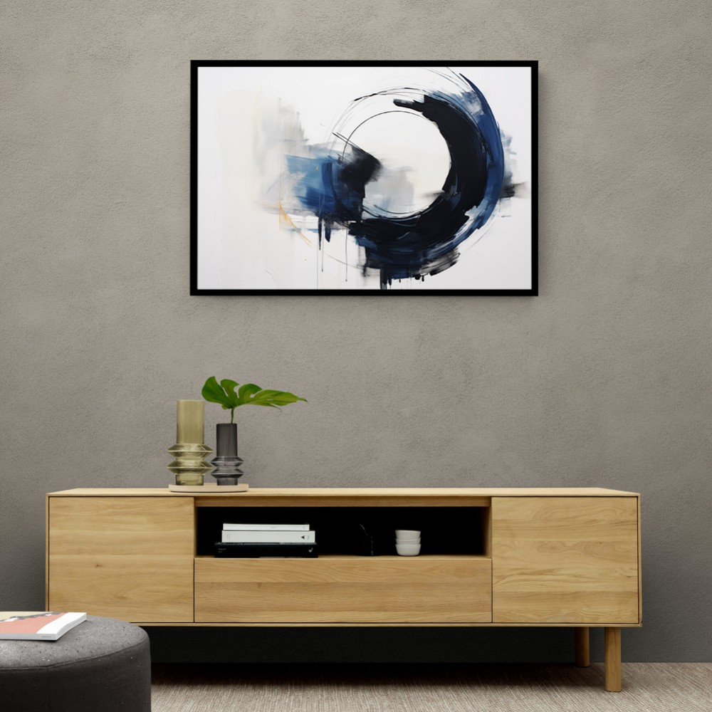 Blue & Black Circle 21 Abstract Wall Art