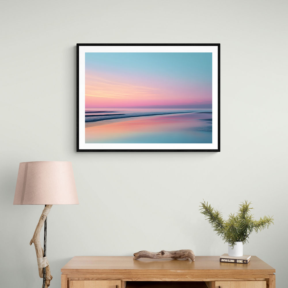 A calming serene seascape with soft pastel colors 14