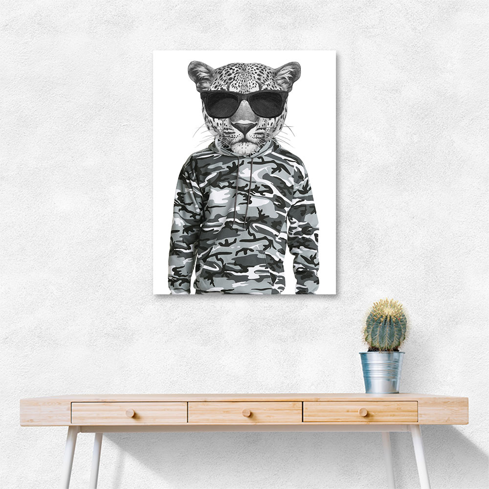 Leopard In Sunglasses and Cammo Hoodie