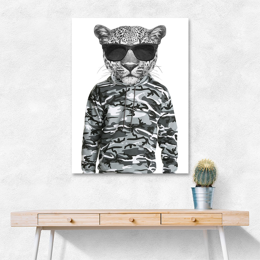 Leopard In Sunglasses and Cammo Hoodie