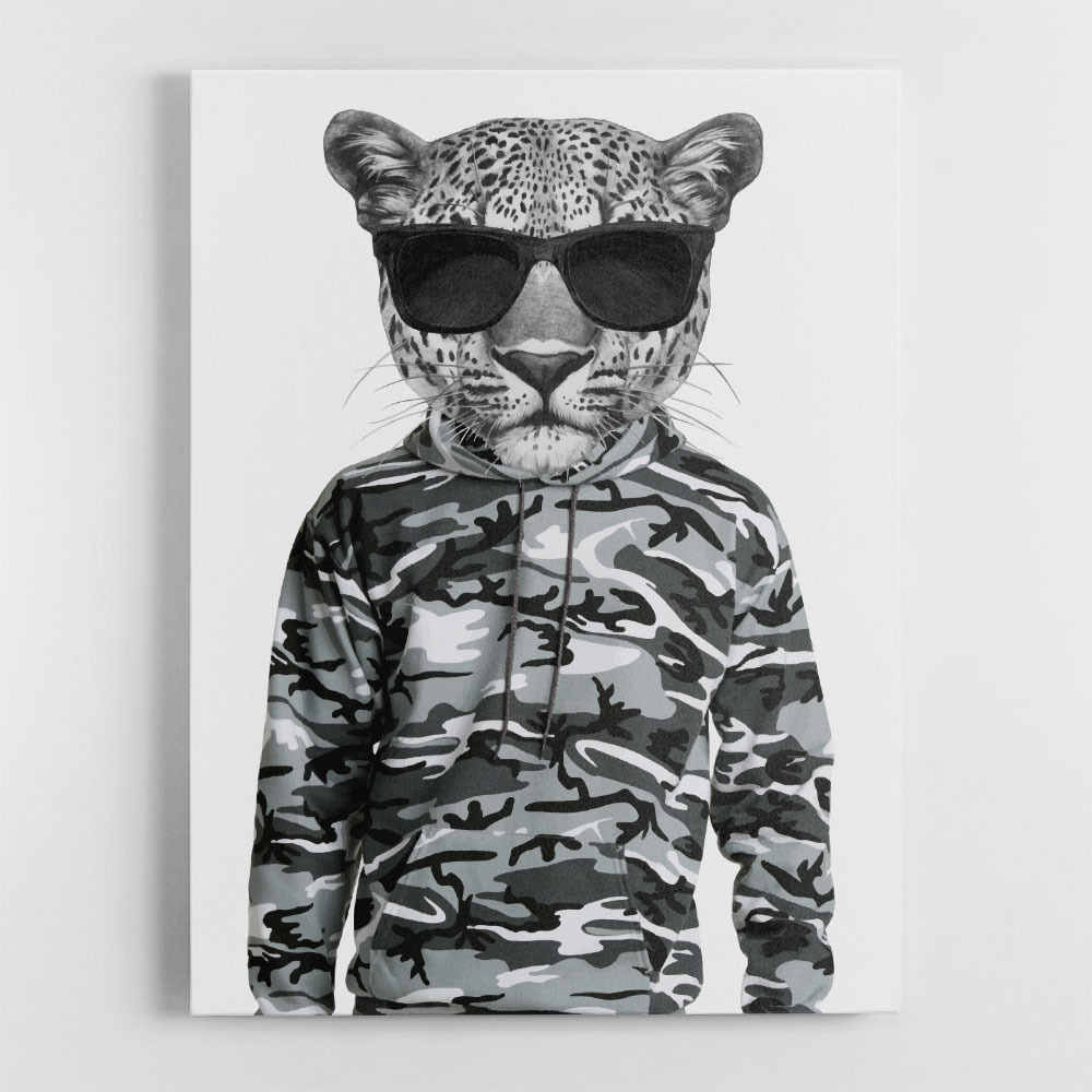 Leopard In Sunglasses and Cammo Hoodie