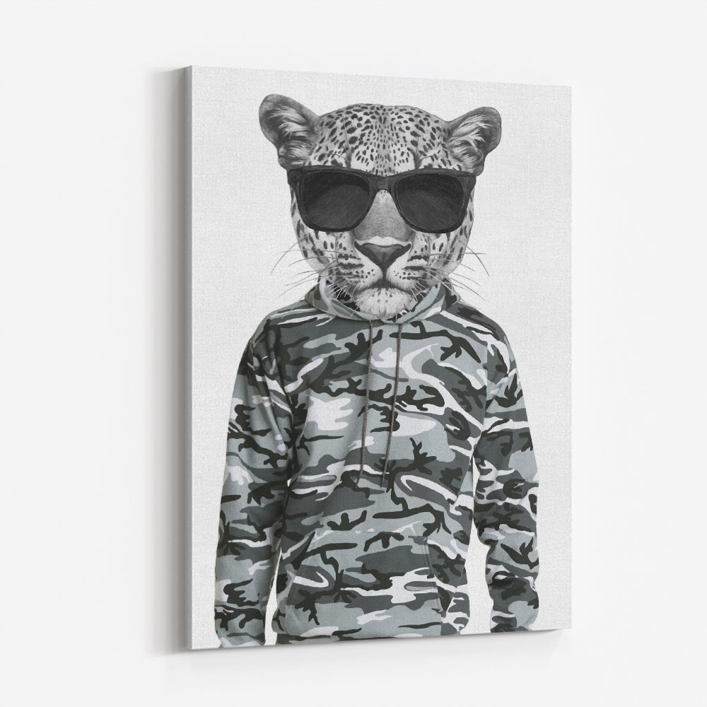 Leopard In Sunglasses and Cammo Hoodie