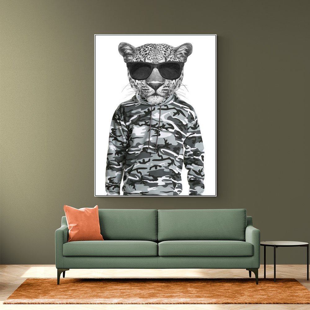 Leopard In Sunglasses and Cammo Hoodie