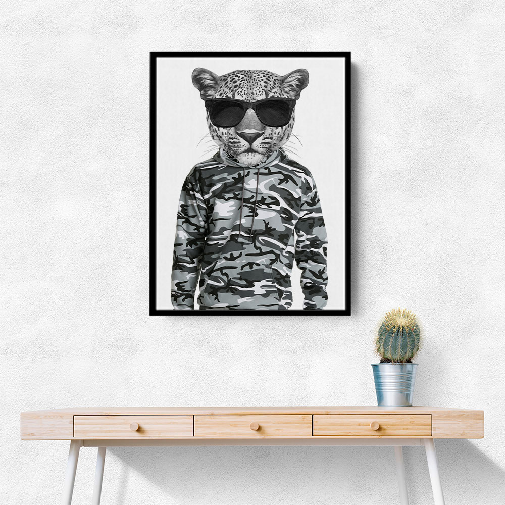 Leopard In Sunglasses and Cammo Hoodie