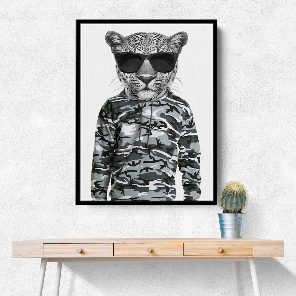 Leopard In Sunglasses and Cammo Hoodie